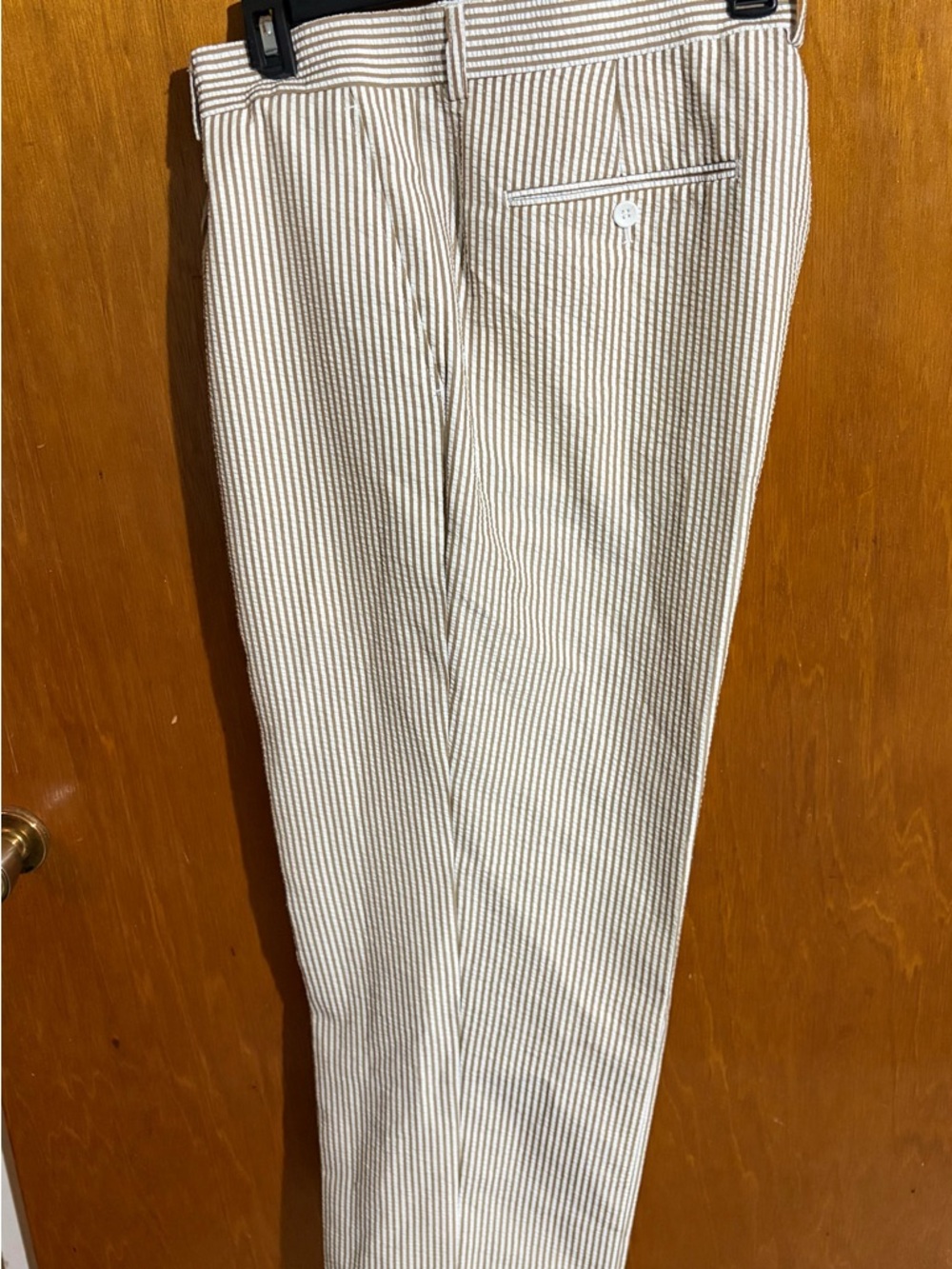 Men's Beige and White Seersucker Dress Pants